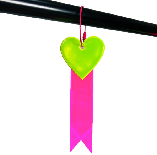 Reflektoren Anhänger Rucksack Herz Lang groß Erwachsene Kinder Pink Neon Farben