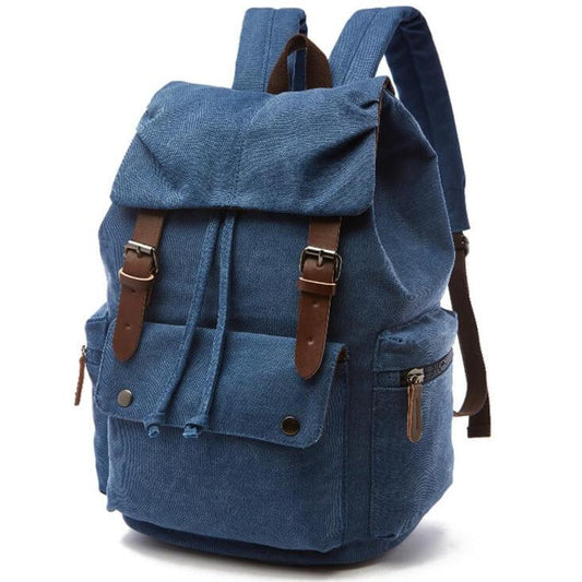 blauer Wanderrucksack aus Baumwolle Canvas oldschool vintage retro style