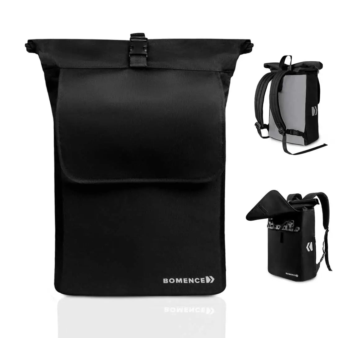 Fahrradtasche Rucksack in einem 2in1 reflektierend umwandelbar schwarz grau von Bomence für Laptop