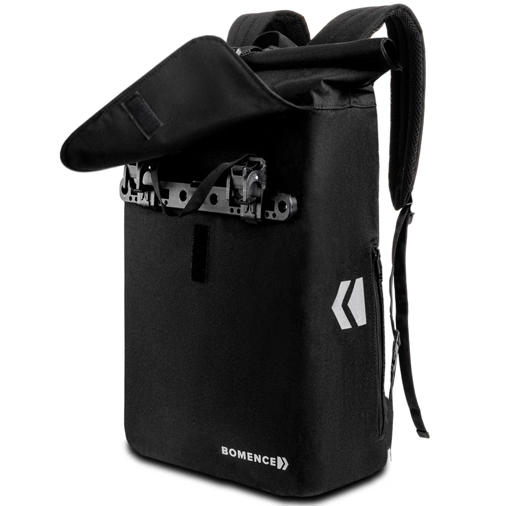 schwarze Fahrradtasche und Rucksack in einem, Kombi Radtasche mit Rucksackfunktion