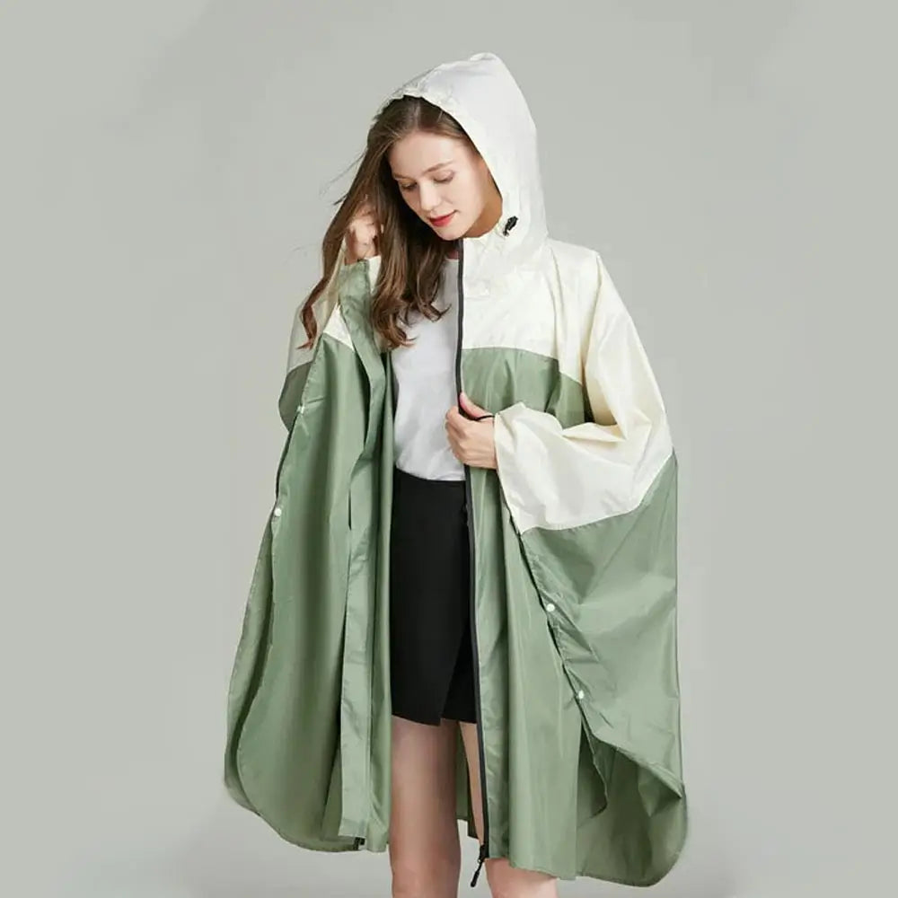 Regenponcho damen wasserdicht, schick und stylisch, matcha gruen, neu mit reißverschluss und großer kapuze