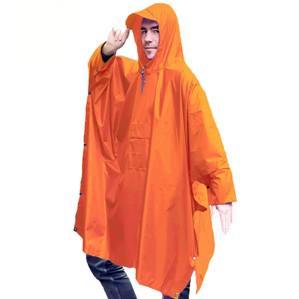 Regenponcho Herren Fahrad, organge mit druckknoepfen, kapuze extra tasche, befestigung bänder für beine oberschenkel