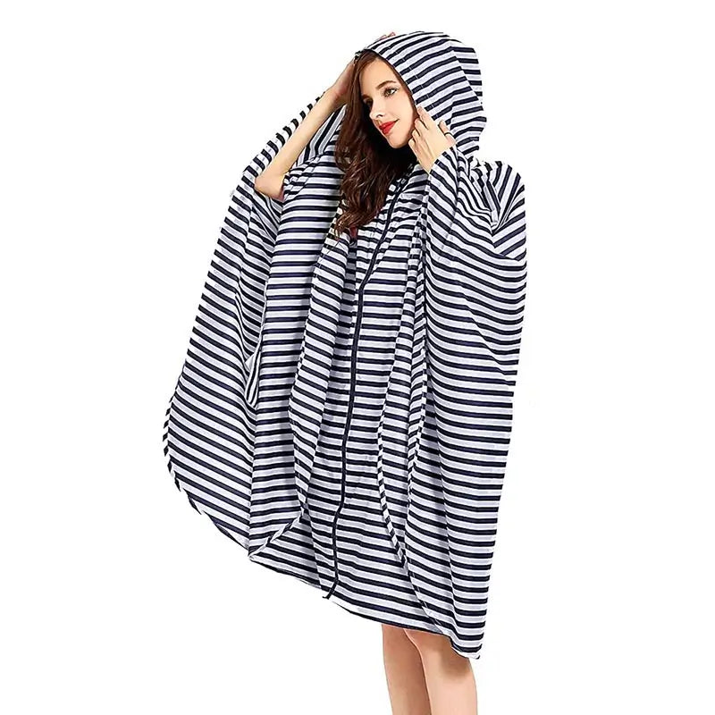 Regencape Damen gestreift blau weiß maritime stil Streifen Regenponcho für Regen Wetter