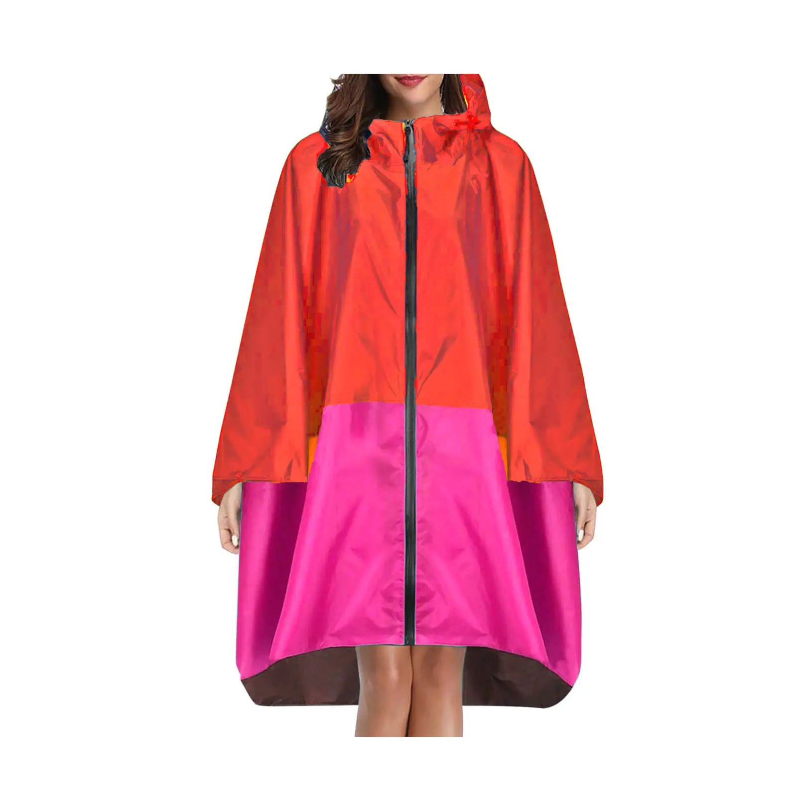 Damenponcho wasserdicht Regenponcho weit Regenjacke rot pink mit reißverschluss vorne ohne ärmel