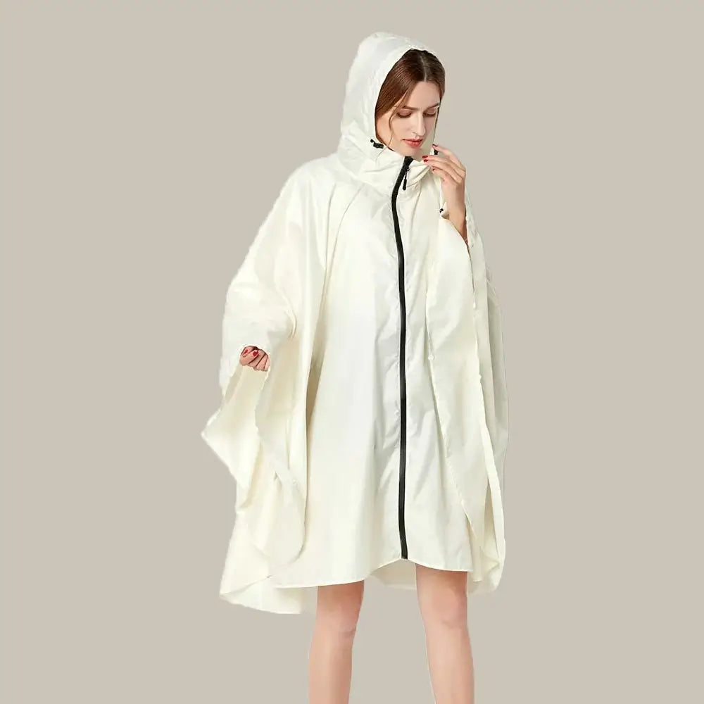 Regenponcho creme weiß hell mit Kaputze, Reißverschluss, weiss einfarbig, Damen
