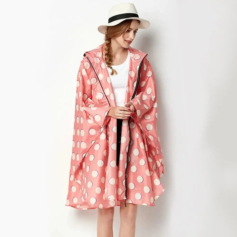 Rosa Regenmantel große Punkte Kreise Mit Reißverschluss vorne offen