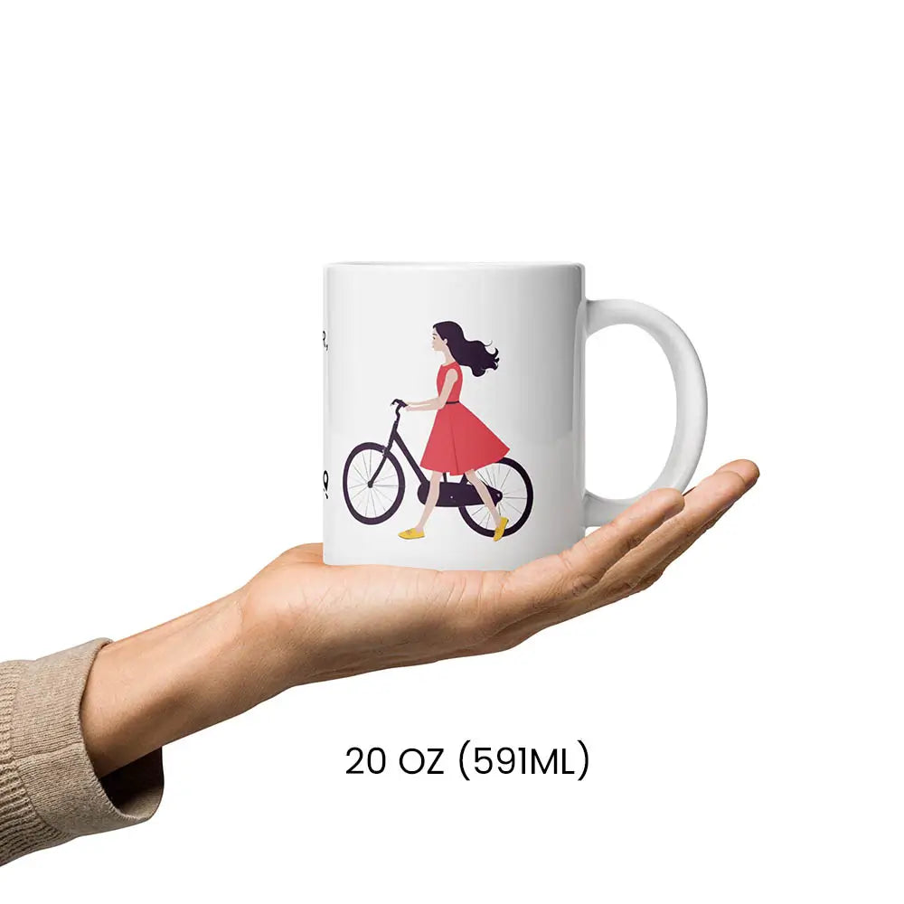 Teetasse Dame mit Fahrrad Motiv, Fahrradtasse
