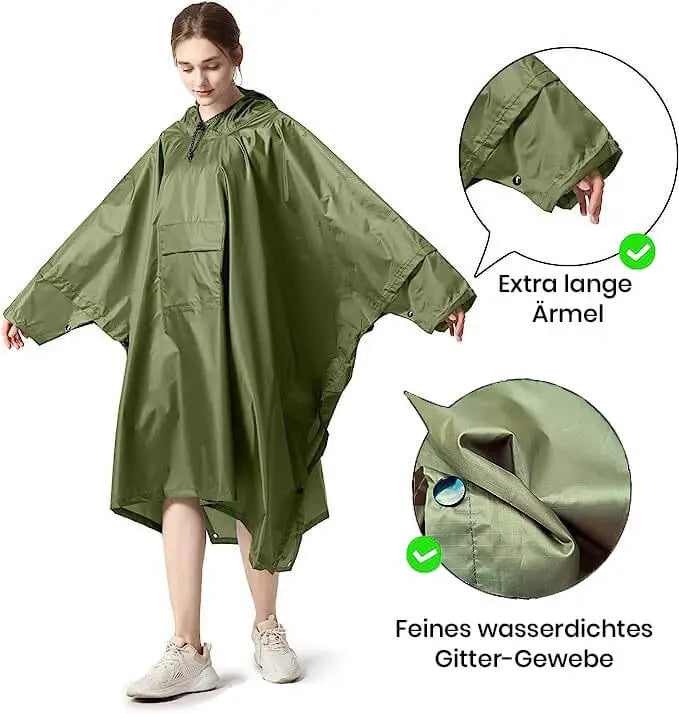 Regencape lange Arme, extra lang grün mit Ärmel