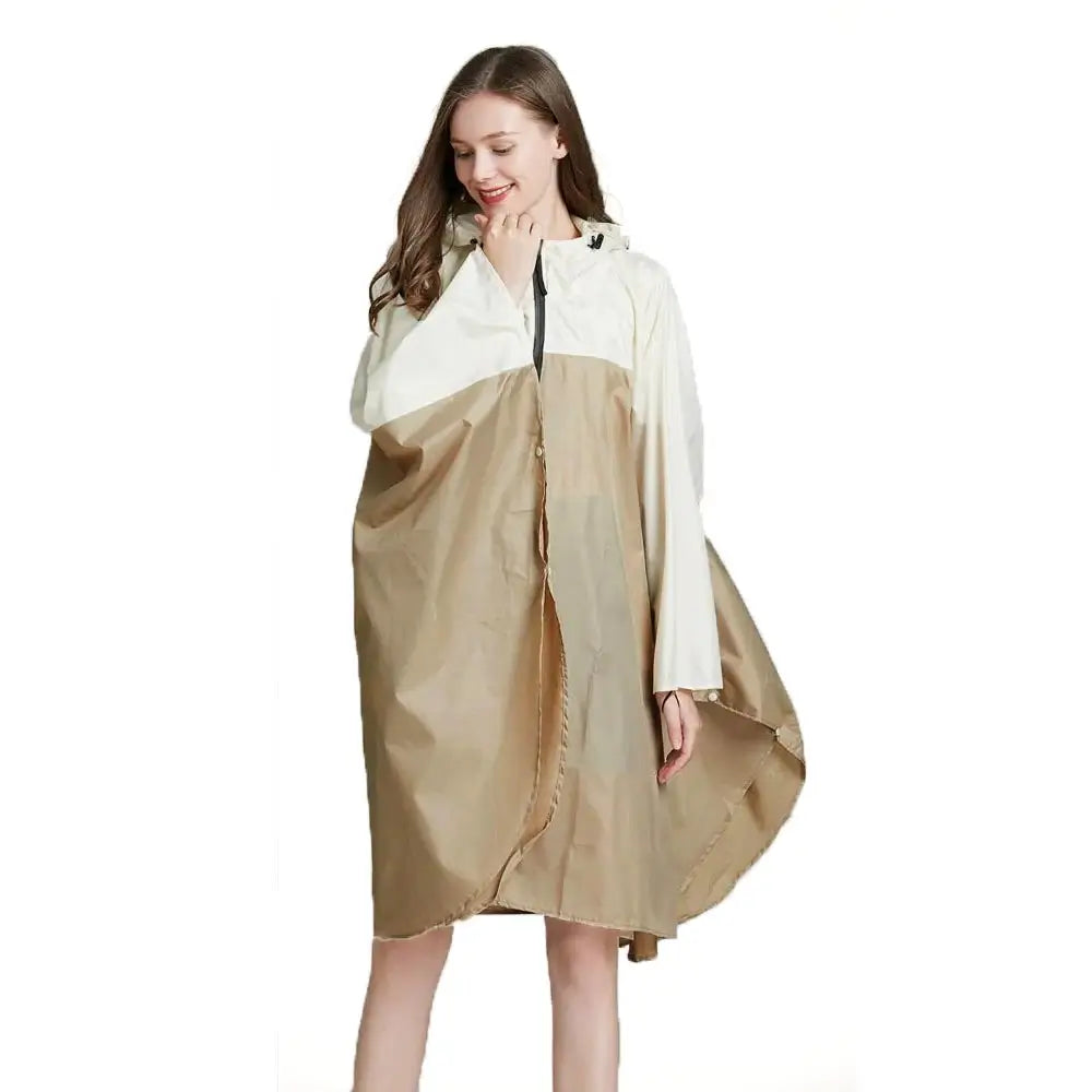 Beiger Regenponcho mit Reißverschluss Kapuze