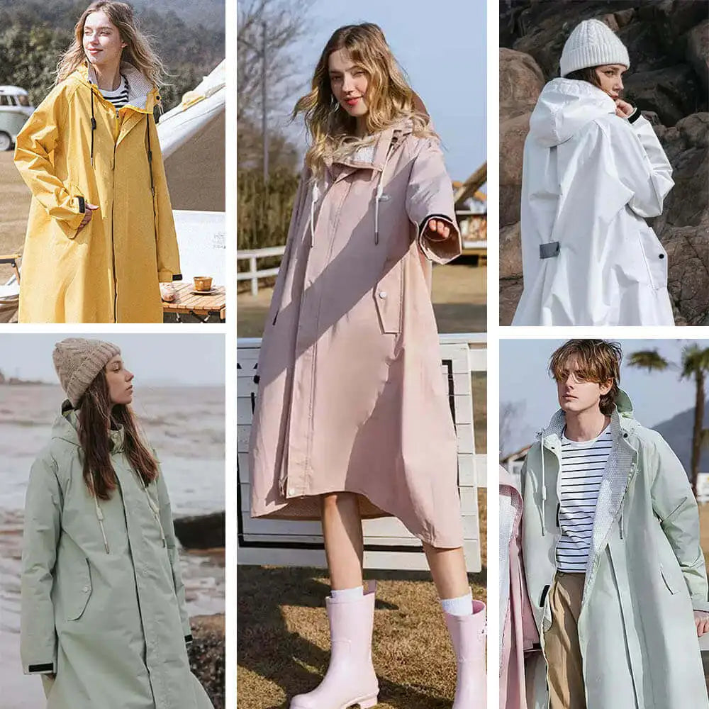 Regenmantel Damen und Herren lang in gelb, mint grün, rosa und weiß