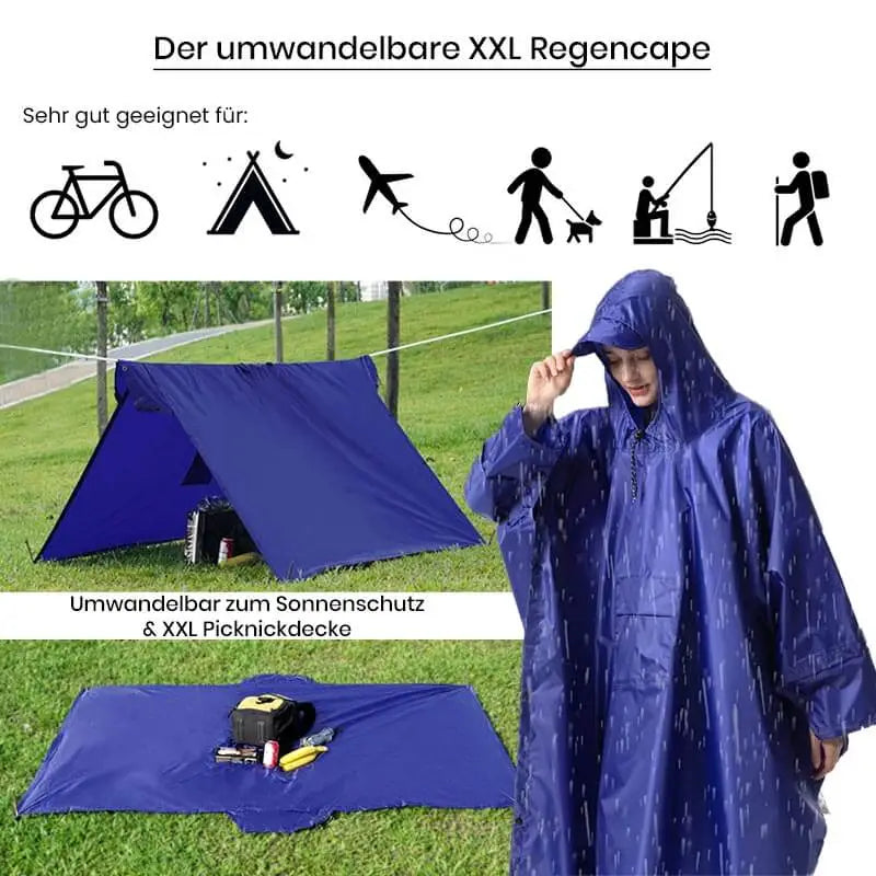 Umwandelbares Regencape XXL für Outdoor, Camping, Tarp, Picknick Decke, Angeln, Reisen, Wandern, Gassi gehen, Fahrradfahren und Zelten