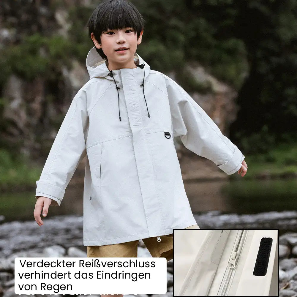 weiße Regenjacke mit Kapuze winddicht  wasserdicht für 10 Jahre