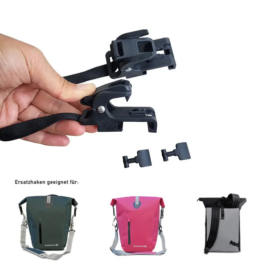 Ersatzhaken für die Fahrradtaschen in grün und pink und für die 2-in-1 Kombitasche.