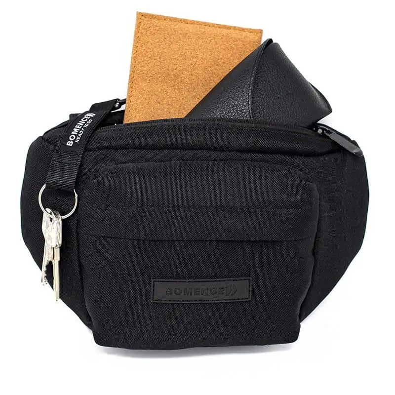 Schwarze Lenkertasche von vorne.
