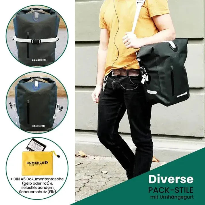 Dunkelgrüne Fahrradtasche mit Umhängegurt