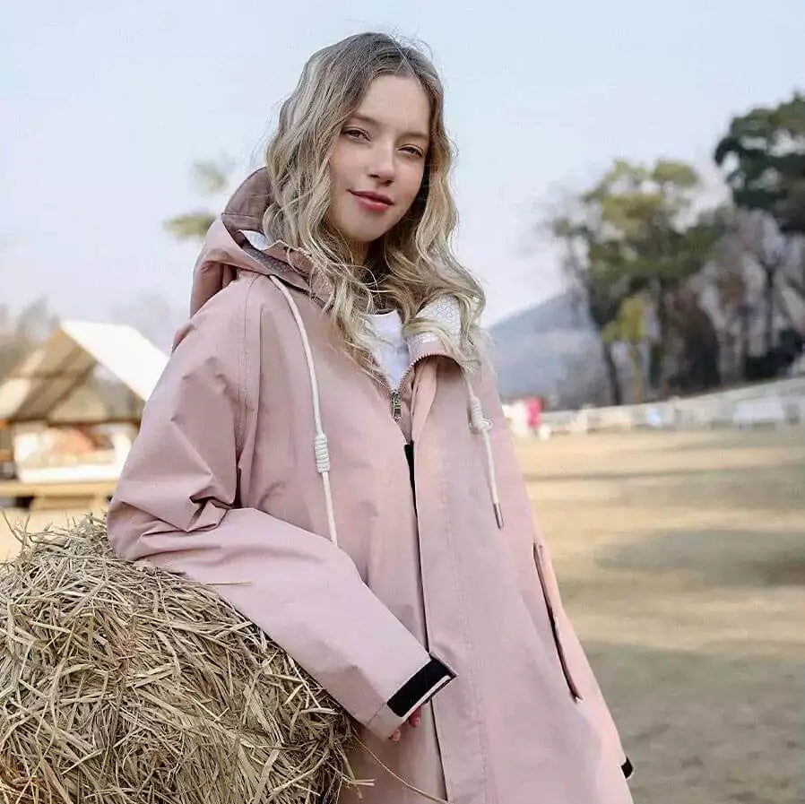 Rosa Regenmantel für Damen lang