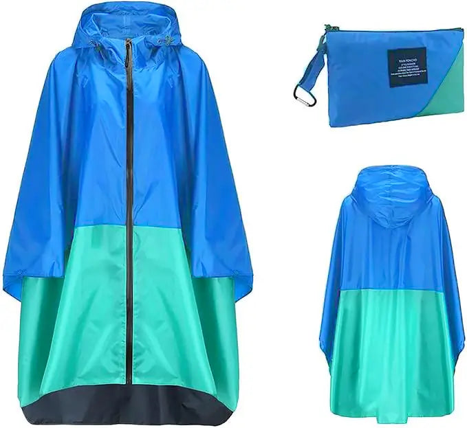 Türkis Blau Regencape mit Tasche vorne und hinten