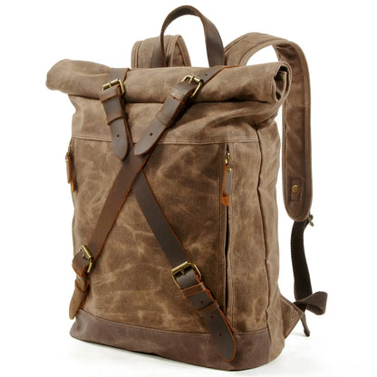 Rolltop Canvas Rucksack mit Leder "Hybrid"