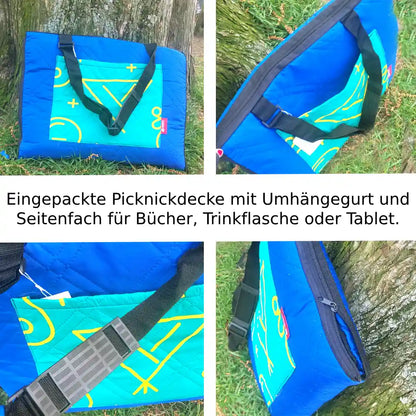Picknickdecke mit Reißverschluss und Umhängegurt wasserdicht und Seitentasche