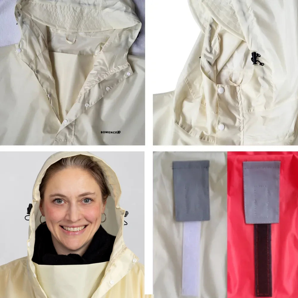 Große Kapuze des Regenponchos mit weitem Kragen