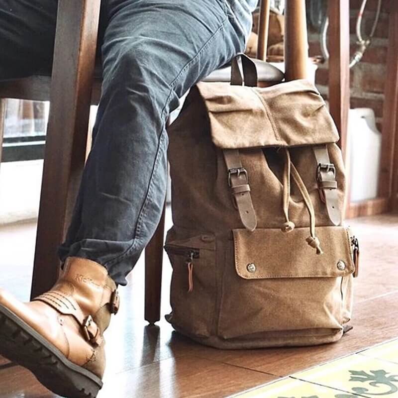 Reiserucksack Canvas Leder Herren für Laptop