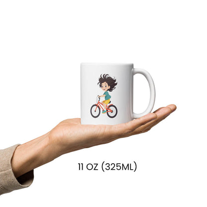 Tasse mit Fahrradmotiv und Spruch