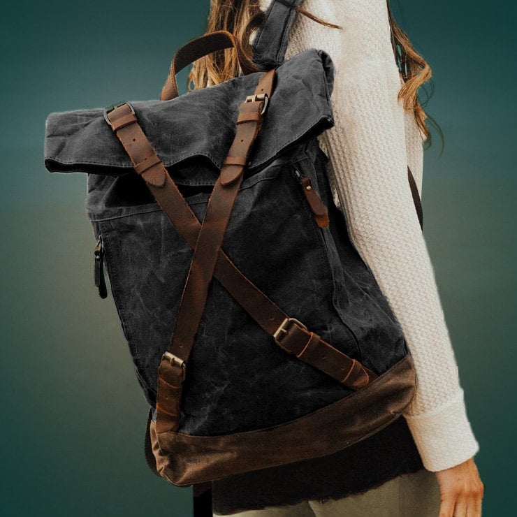 Rolltop-Rucksack aus Baumwolle, Canvas, Segeltuch für Damen