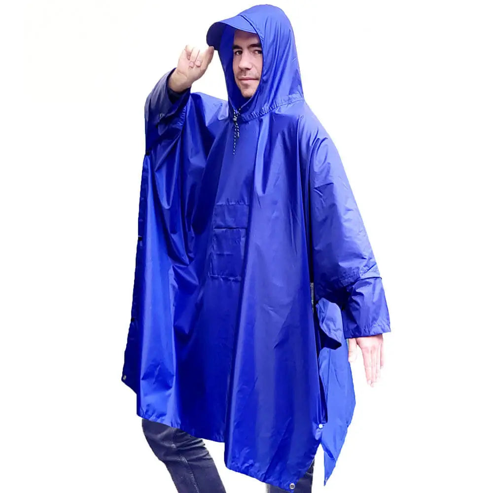 Regenponcho Herren Blau fahrrad fahren xxl mit Bändern an beinen mit kapuze und extra Tasche