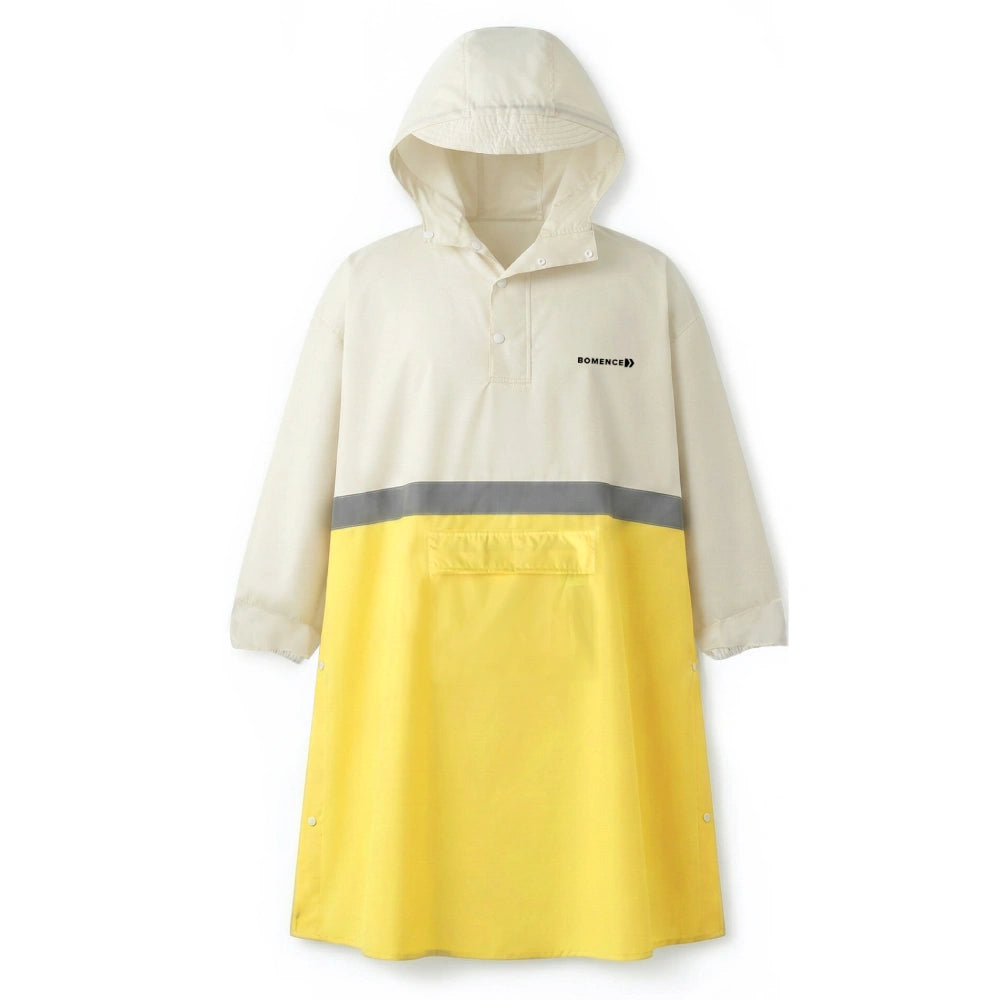 Regenponcho mit Kapuze, Ärmeln und reflektorstreifen gelb weiss von Bomence