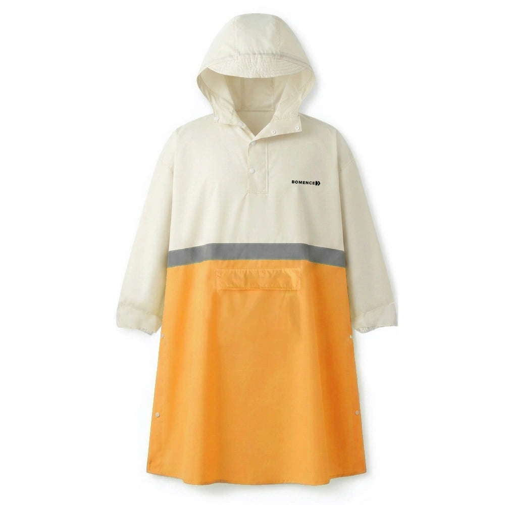 Regenponcho mit Ärmeln, großer Kapuze, lang und reflektierend