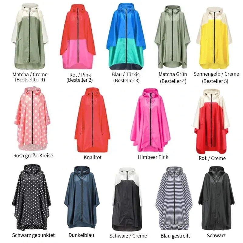 Bunte Regenponchos mit Reissverschluss für Damen in verschiedenen Farb-Varianten