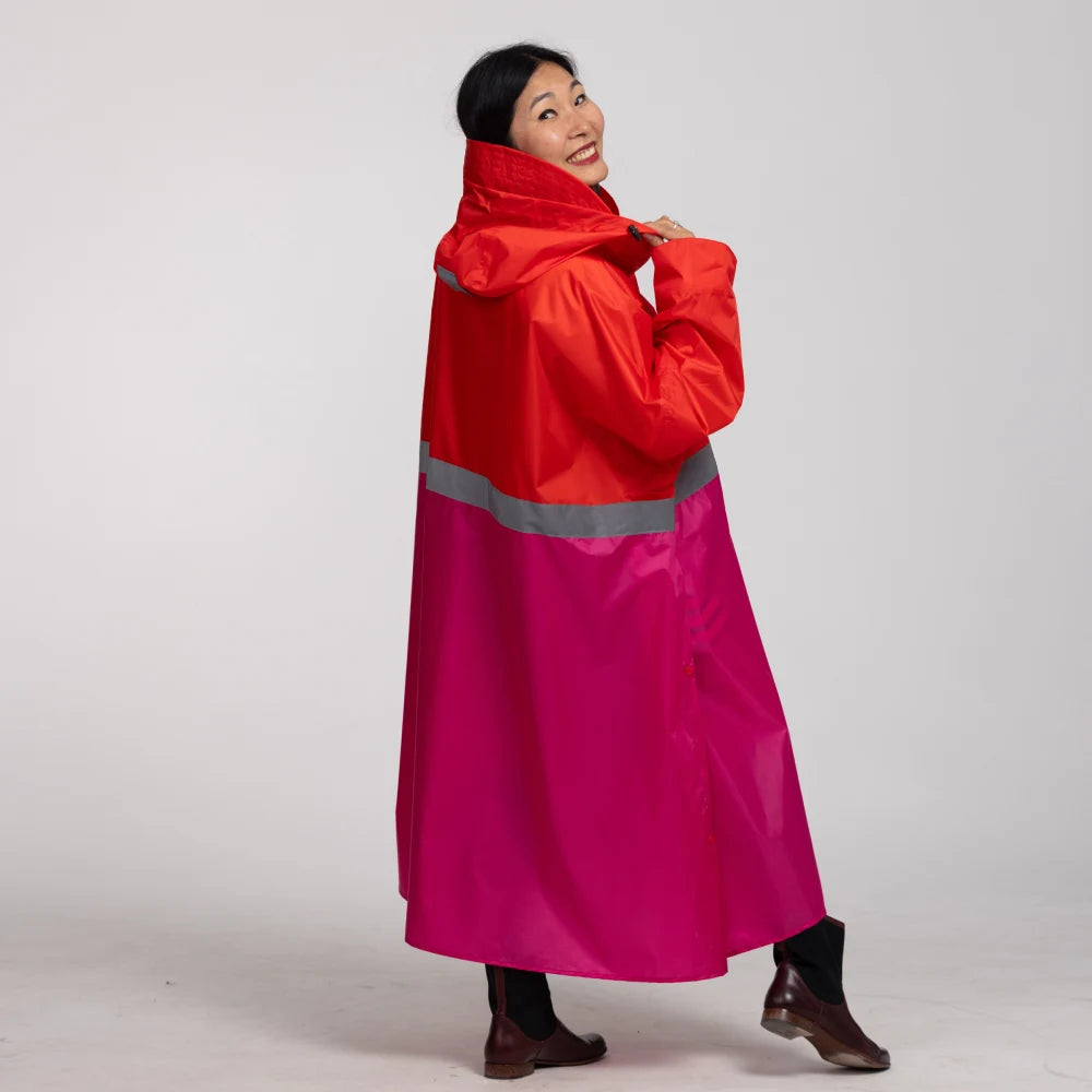 Damen oversize regenponcho rot pink reflektierend bomence atmungsaktiv 