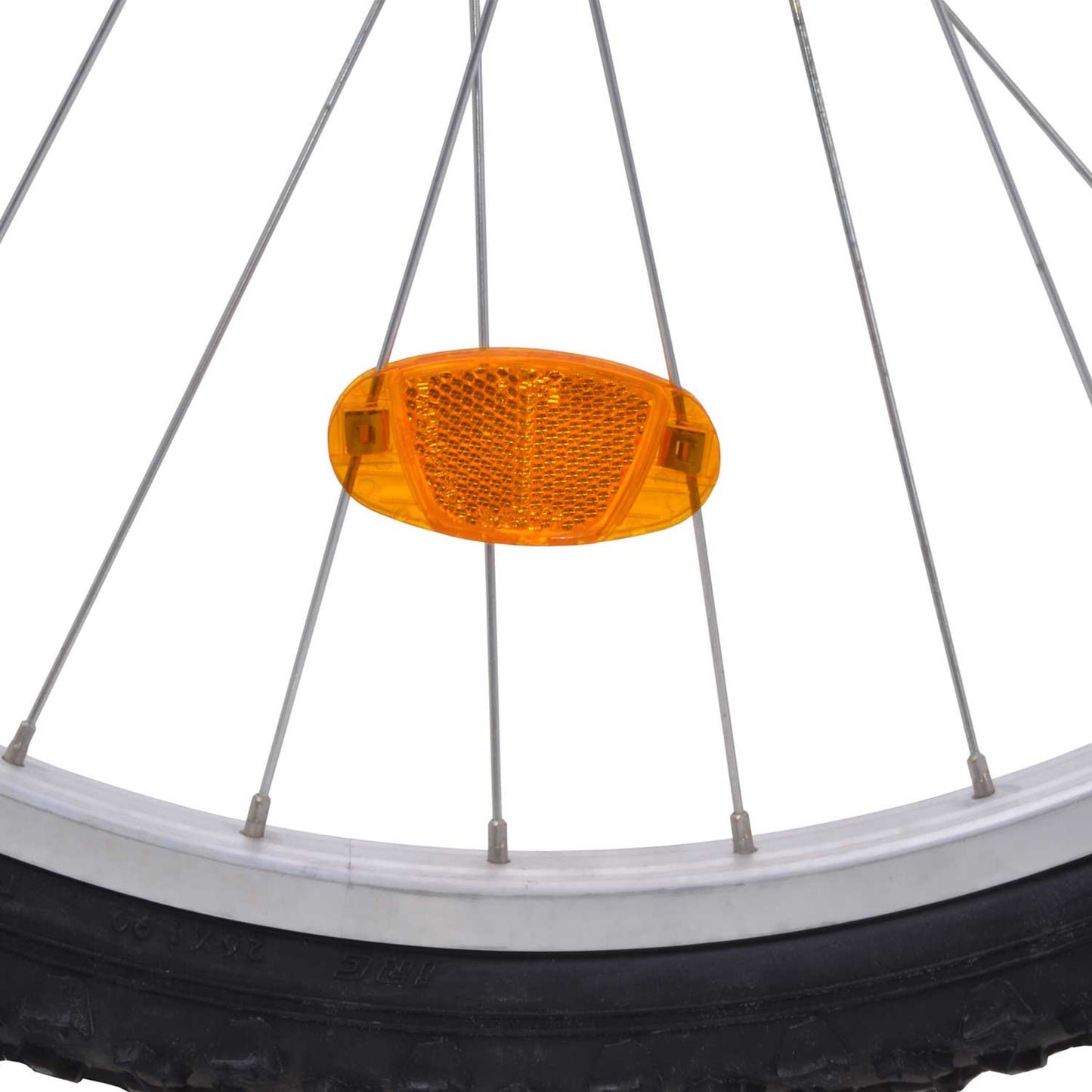Fahrradspeichen orangener Reflektor angebracht an einem Fahrrad
