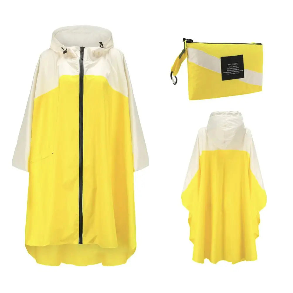 Gelbe Regenponchos für Damen Senftgelb Sonnengelb mit Kapuze und Reissverschluss und Tasche mit Karabiner Haken