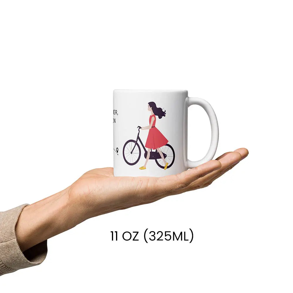 Tasse mit Fahrradmotiv und Spruch