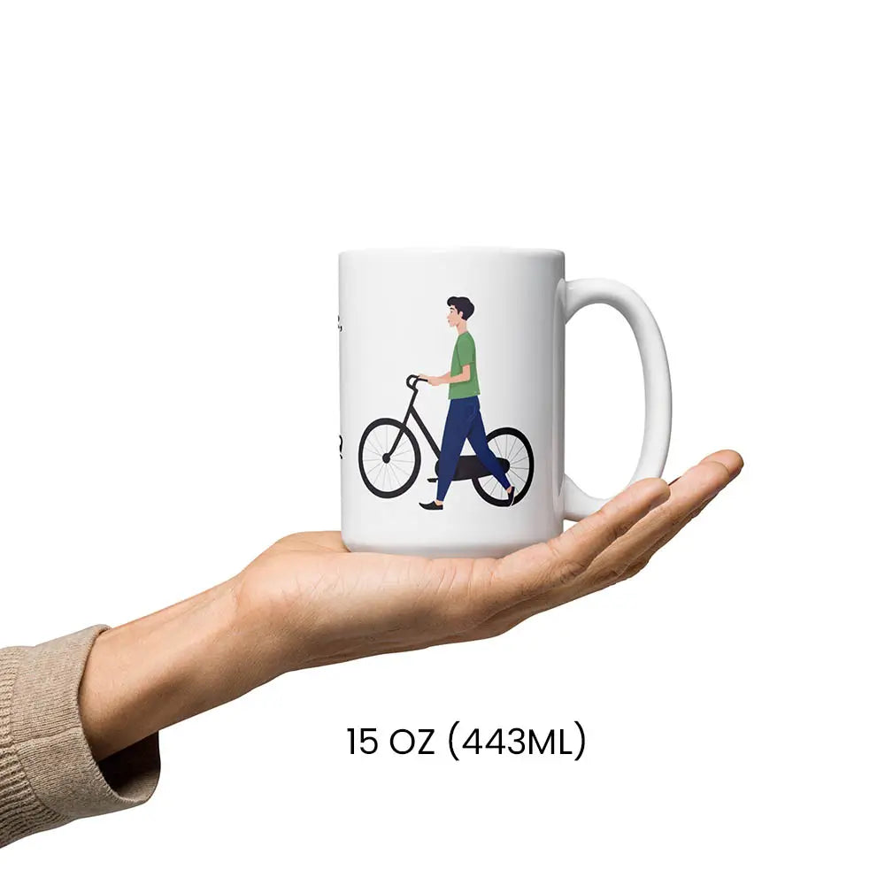 Tasse mit Fahrradmotiv und Spruch