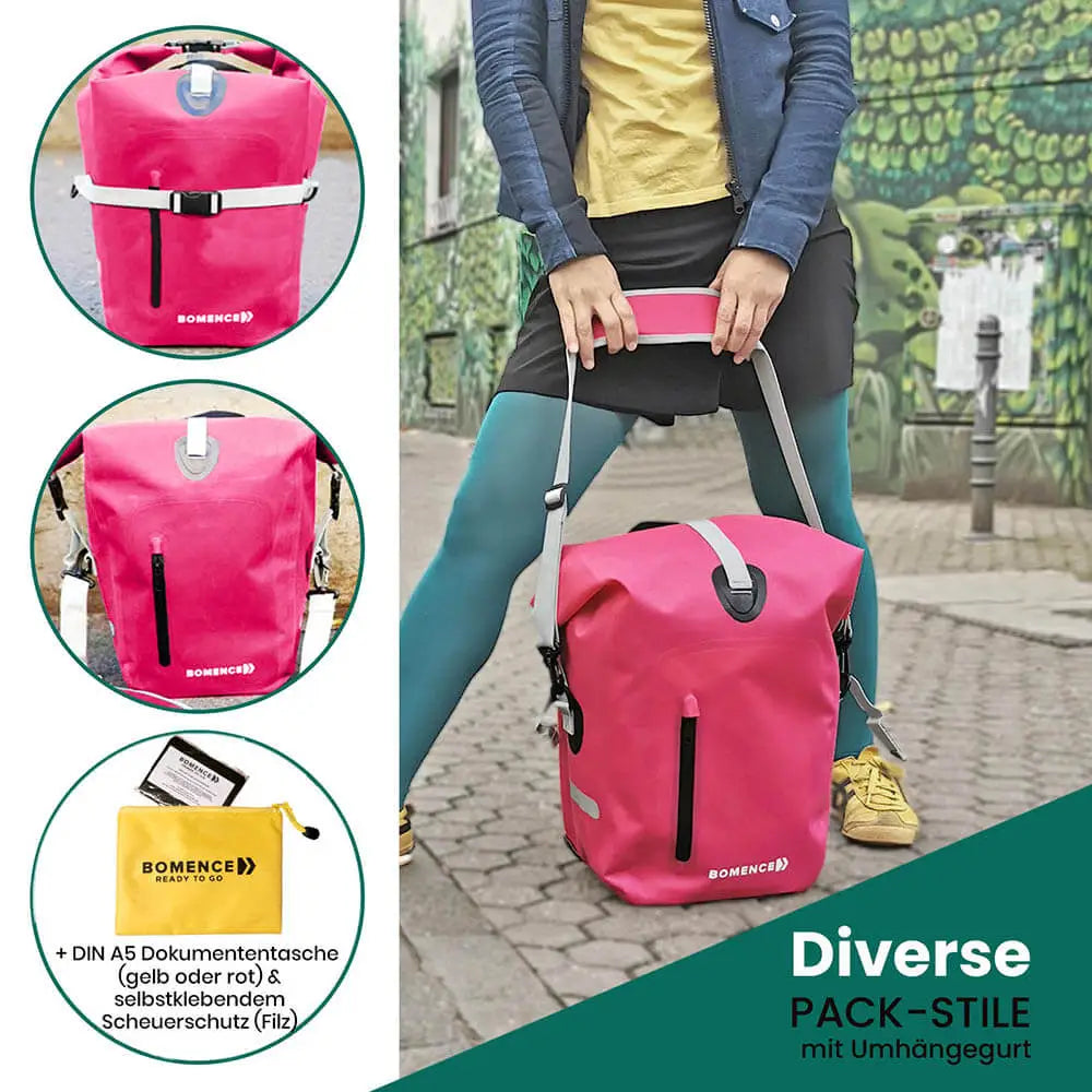 Pink Bicycle Bag for rear rack Bomence stylish pannier bags women