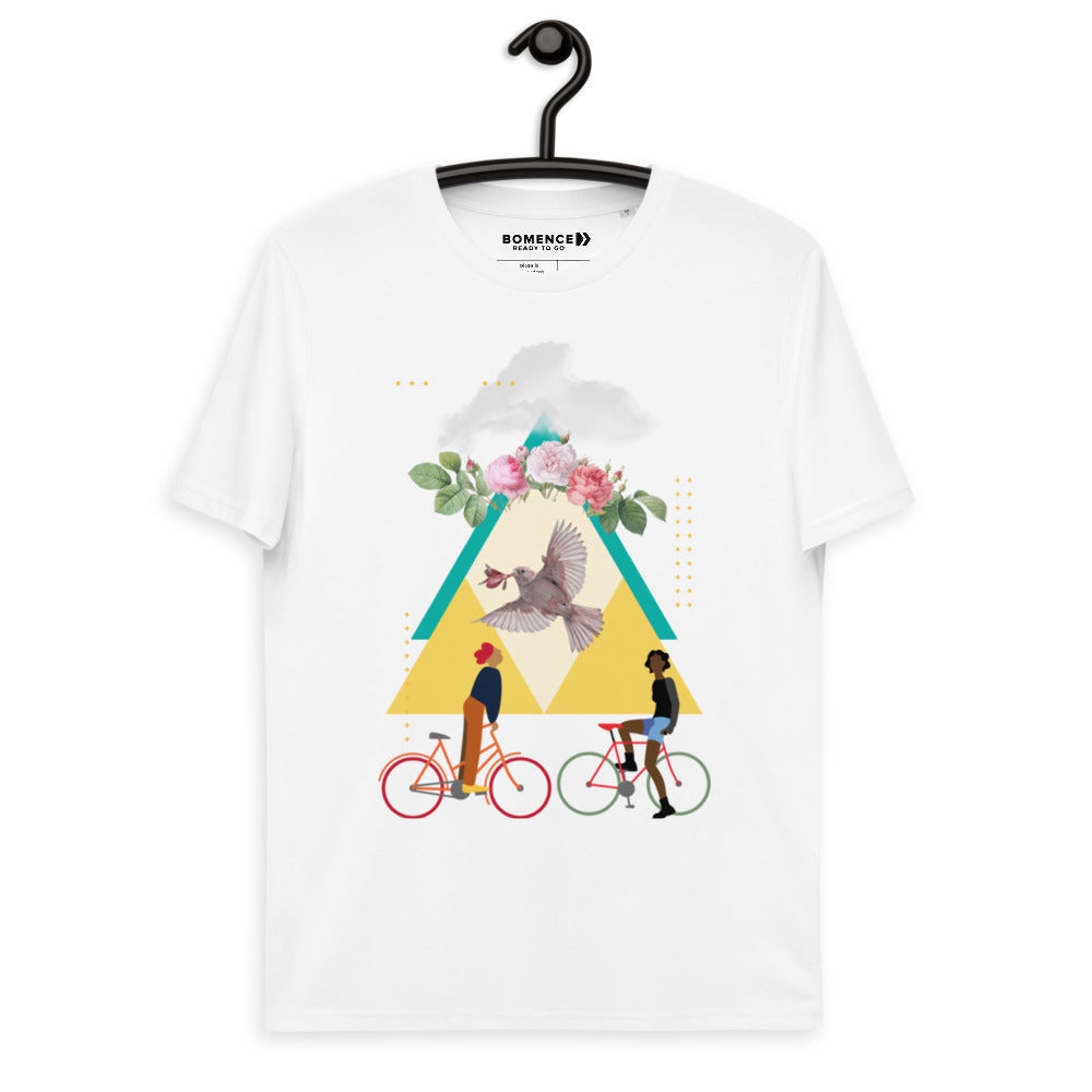 T-Shirt mit Fahrrad Motiv aus Baumwolle in der Variante Weiß.