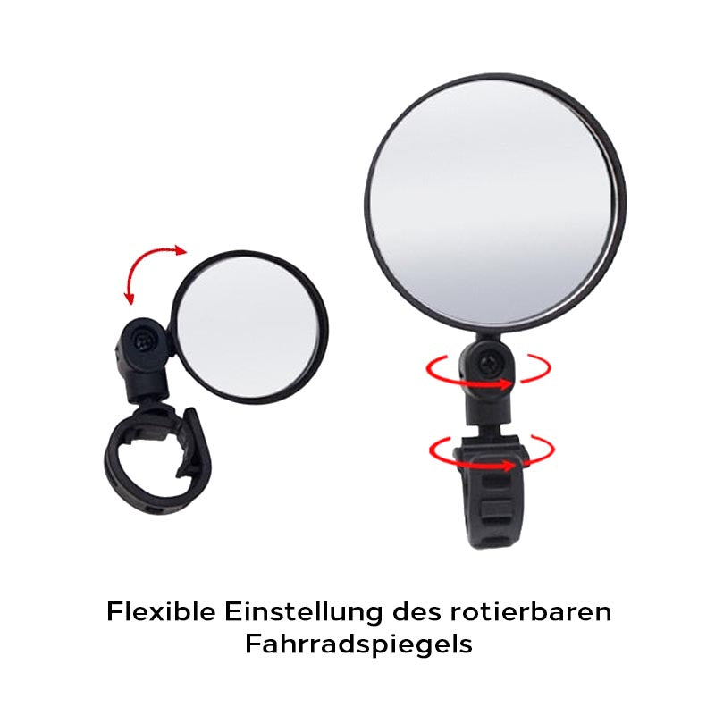 Fahrradspiegel ist flexibel einstellbar und rotierbar.