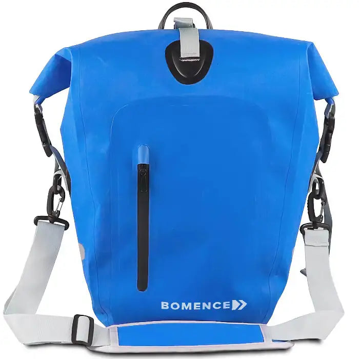 Blaue Fahrradtasche Bomence für den Gepäckträger für Freizeit und Arbeit.